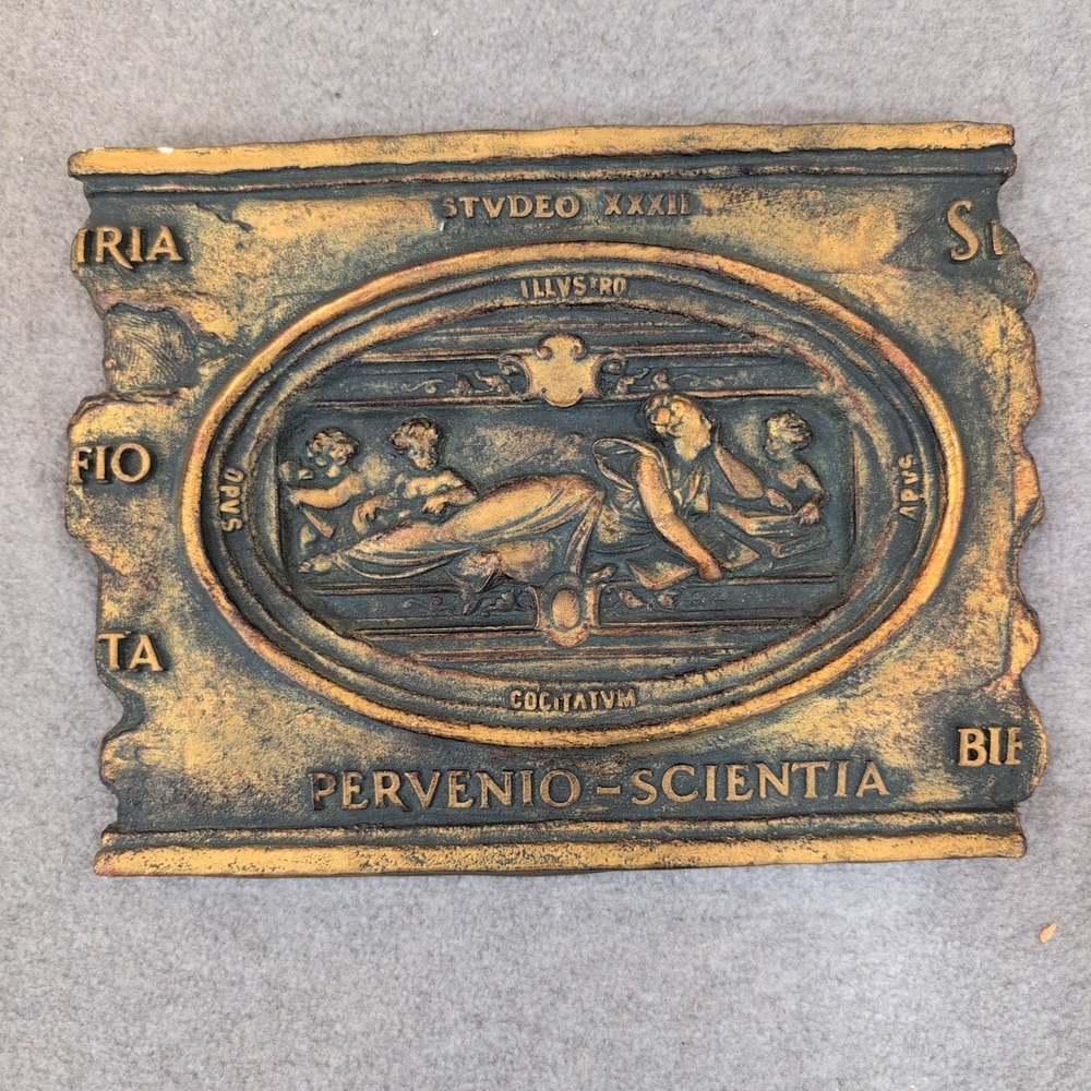 Marko Mfg Inc Pervenio Scientia Latin Classical Relief Gold Wall Plaque 1074 - Picture 1 of 4